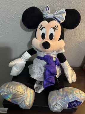 Disney Parks Minnie Mouse Plush with Disney100 Year Anniversary Outfit 12 1/2'